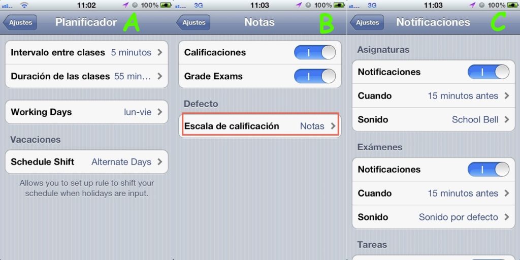 Figura 2. Ajustes generales más importantes