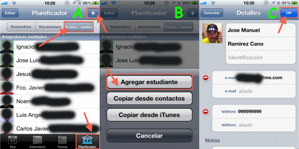 Figura 3. Proceso para crear un alumno en la aplicación