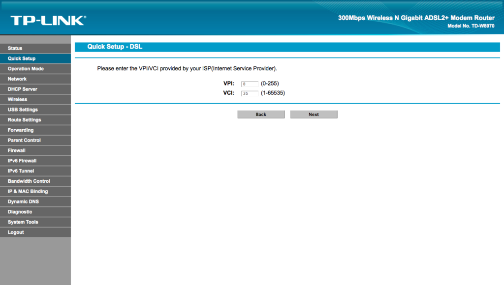 Figura 3. Configurando VPI y VCI