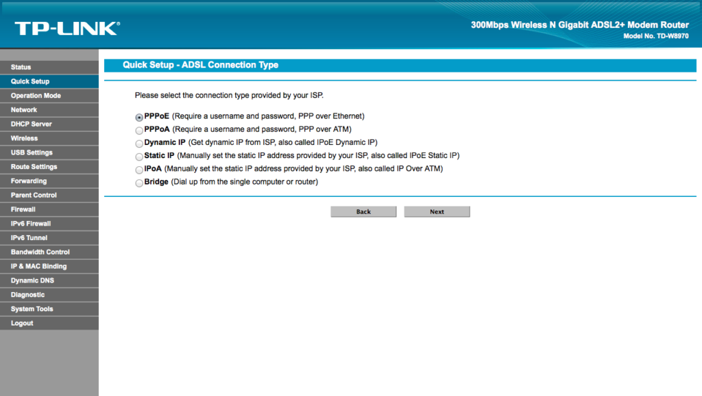 Figura 4. Configuración del tipo de conexión del proveedor de ADSL