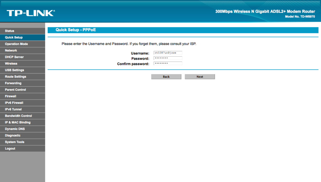 Figura 5. Configuración del usuario y password de nuestra linea ADSL