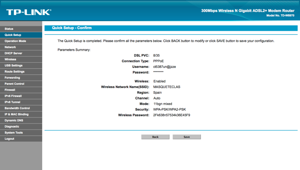 Figura 7. Resumen de la configuración de nuestro router